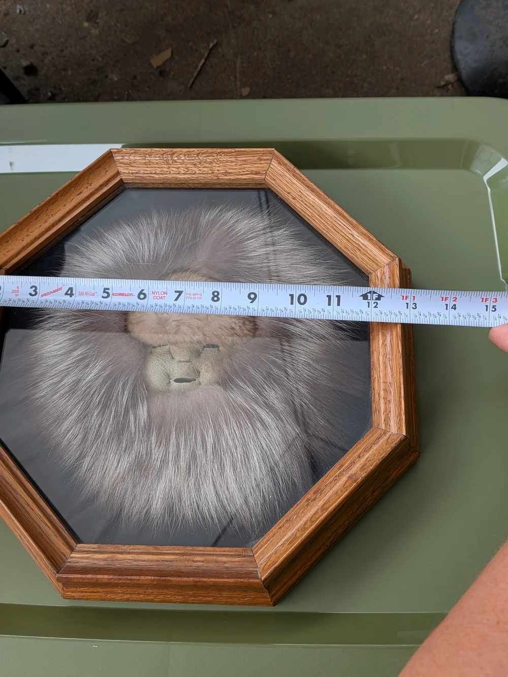 Octagonal Wood-Framed Faux Fur Wall Mirror - Gray